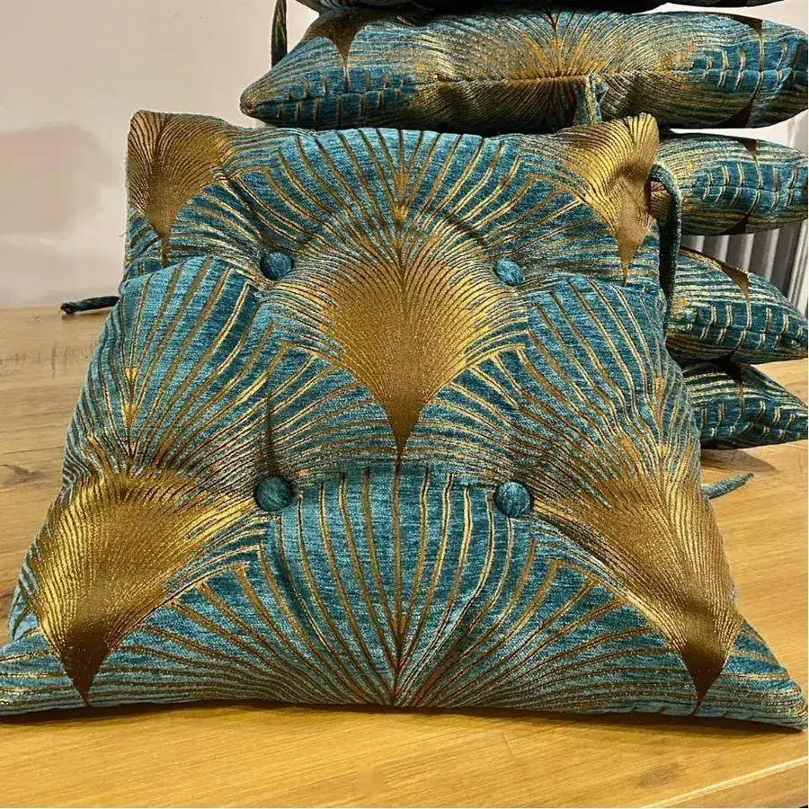Handmade scatter cushions in Art Deco teal and gold fabric